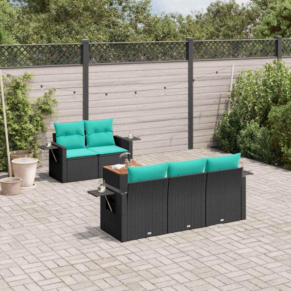 ARDEBO.de - 6-teiliges Gartensofa-Set mit Kissen, schwarzes Polyrattan