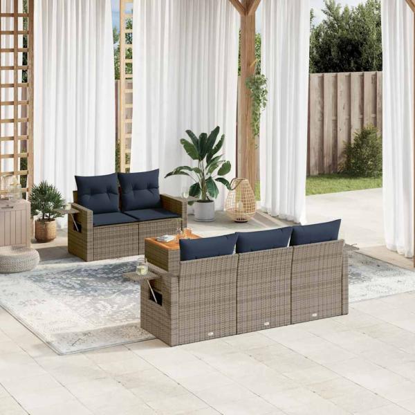 ARDEBO.de - 6-teiliges Gartensofa-Set mit Kissen, grau, Polyrattan