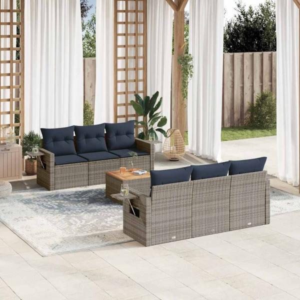 ARDEBO.de - 7-teiliges Gartensofa-Set mit Kissen, grau, Polyrattan