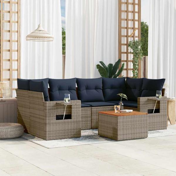 ARDEBO.de - 7-teiliges Gartensofa-Set mit Kissen, grau, Polyrattan