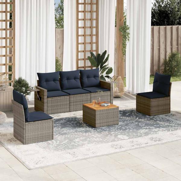 ARDEBO.de - 6-teiliges Gartensofa-Set mit Kissen, grau, Polyrattan