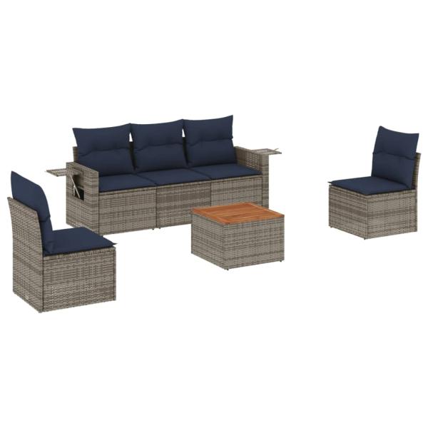6-teiliges Gartensofa-Set mit Kissen, grau, Polyrattan