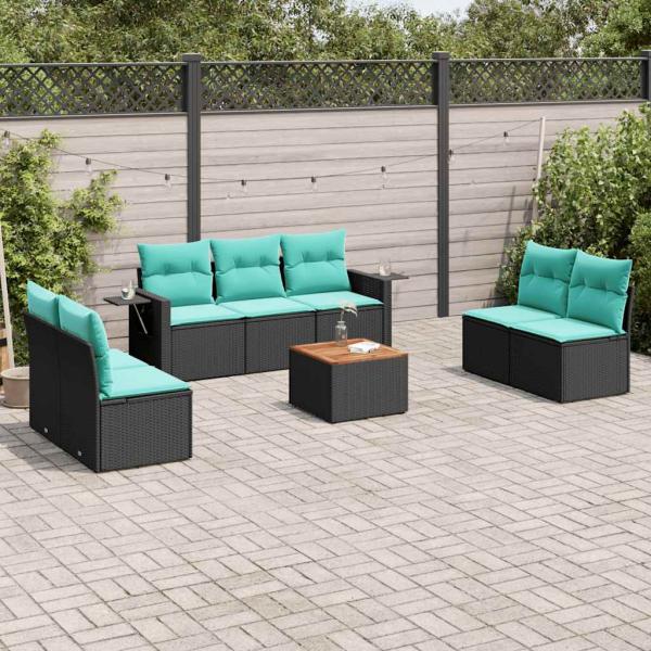 ARDEBO.de - 8-teiliges Gartensofa-Set mit Kissen, schwarzes Polyrattan