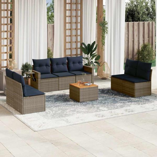 ARDEBO.de - 8-teiliges Gartensofa-Set mit Kissen, grau, Polyrattan