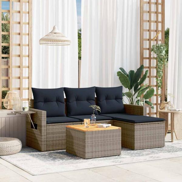 ARDEBO.de - 5-teiliges Gartensofa-Set mit Kissen, grau, Polyrattan