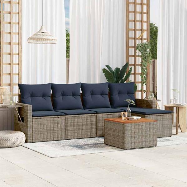 ARDEBO.de - 6-teiliges Gartensofa-Set mit Kissen, grau, Polyrattan
