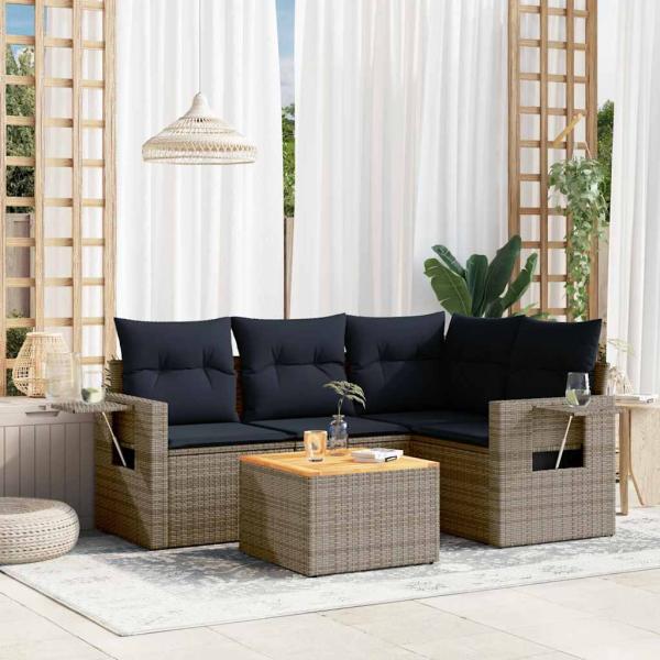 ARDEBO.de - 5-teiliges Gartensofa-Set mit Kissen, grau, Polyrattan