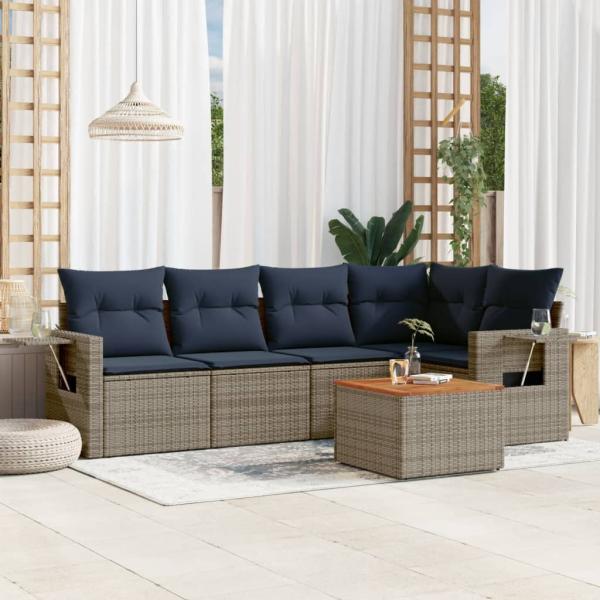 ARDEBO.de - 6-teiliges Gartensofa-Set mit Kissen, grau, Polyrattan