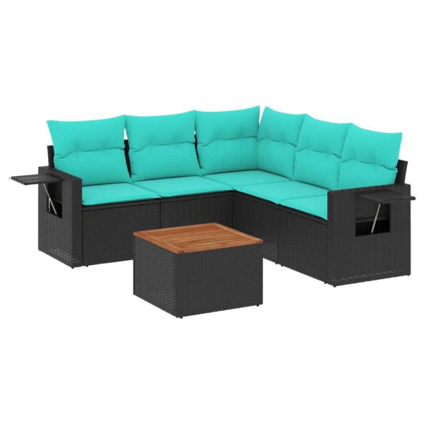 6-teiliges Gartensofa-Set mit Kissen, schwarzes Polyrattan