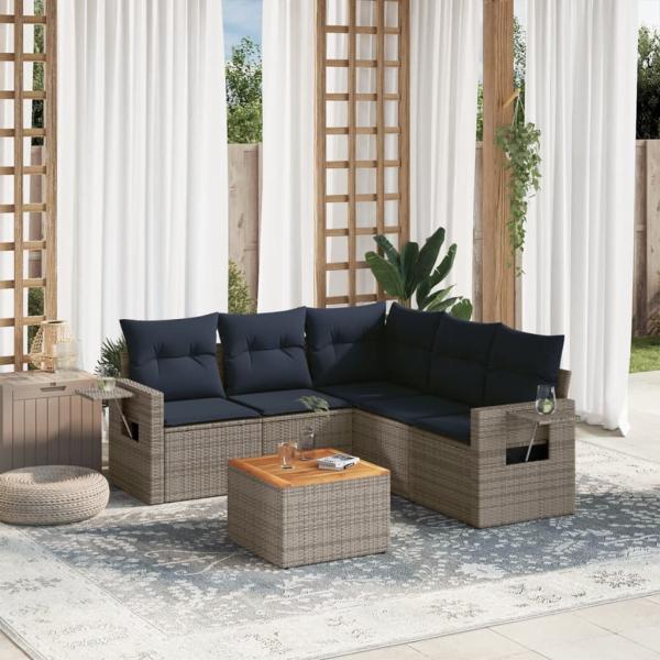 ARDEBO.de - 6-teiliges Gartensofa-Set mit Kissen, grau, Polyrattan