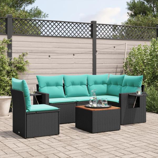 ARDEBO.de - 6-teiliges Gartensofa-Set mit Kissen, schwarzes Polyrattan