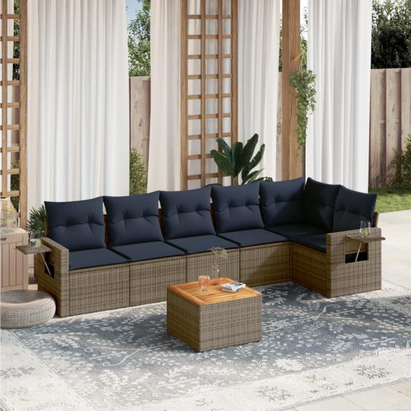 ARDEBO.de - 7-teiliges Gartensofa-Set mit Kissen, grau, Polyrattan