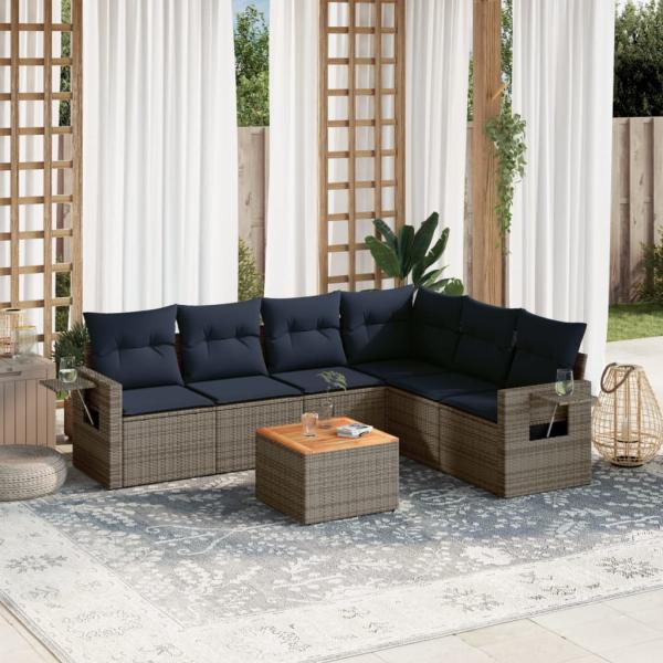 ARDEBO.de - 7-teiliges Gartensofa-Set mit Kissen, grau, Polyrattan