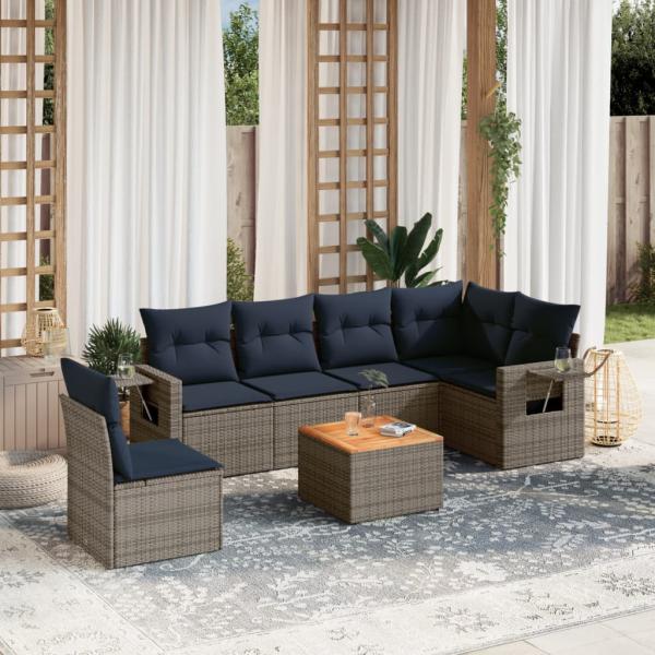 ARDEBO.de - 7-teiliges Gartensofa-Set mit Kissen, grau, Polyrattan