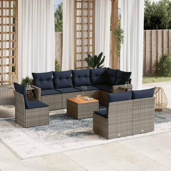 ARDEBO.de - 9-teiliges Gartensofa-Set mit Kissen, grau, Polyrattan
