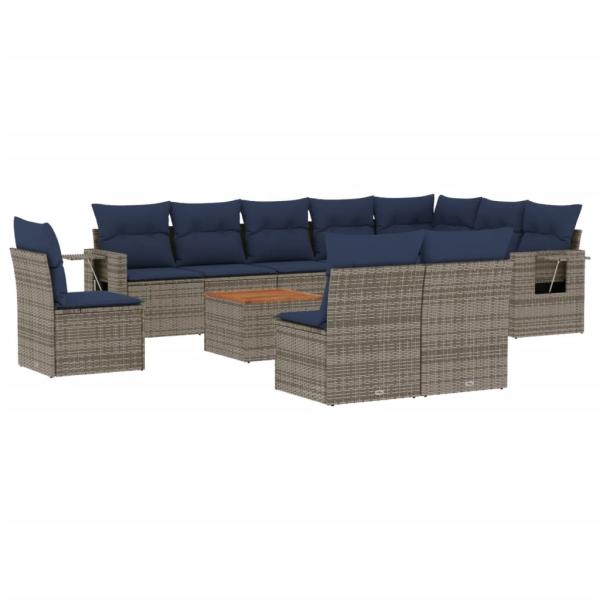 11-teiliges Gartensofa-Set mit Kissen, grau, Polyrattan