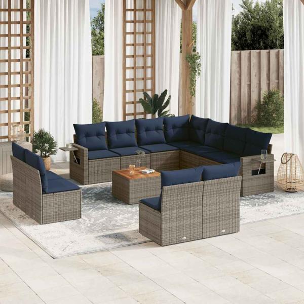 ARDEBO.de - 12-teiliges Gartensofa-Set mit Kissen, grau, Polyrattan
