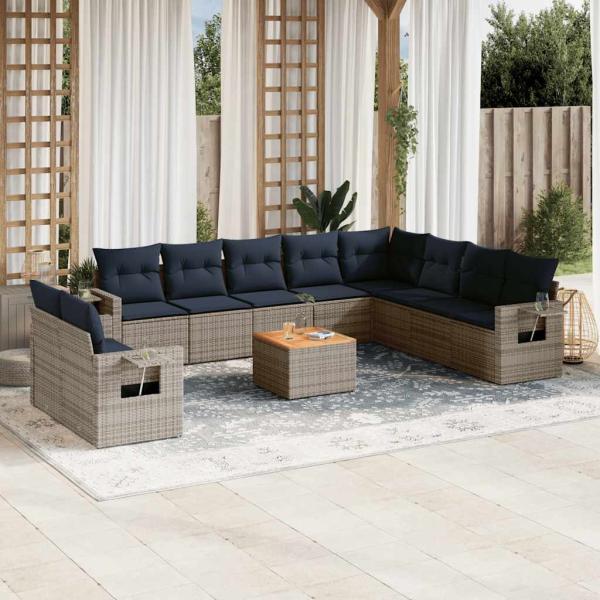 ARDEBO.de - 11-teiliges Gartensofa-Set mit Kissen, grau, Polyrattan