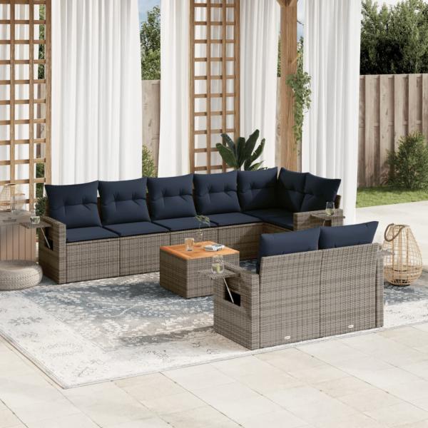 ARDEBO.de - 9-teiliges Gartensofa-Set mit Kissen, grau, Polyrattan