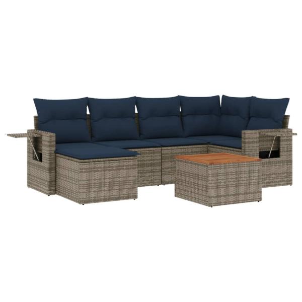 7-teiliges Gartensofa-Set mit Kissen, grau, Polyrattan
