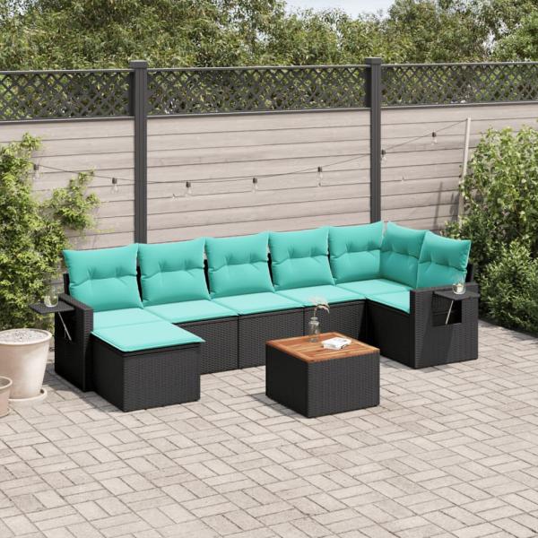 ARDEBO.de - 8-teiliges Gartensofa-Set mit Kissen, schwarzes Polyrattan