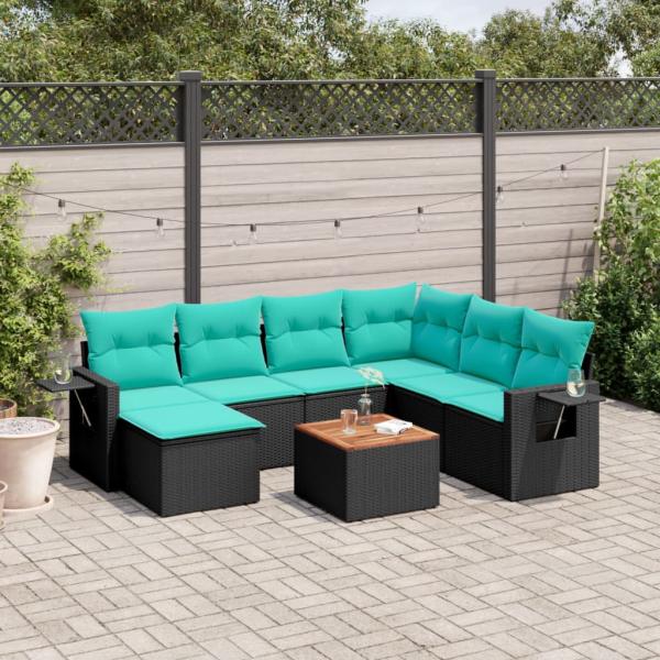 ARDEBO.de - 8-teiliges Gartensofa-Set mit Kissen, schwarzes Polyrattan