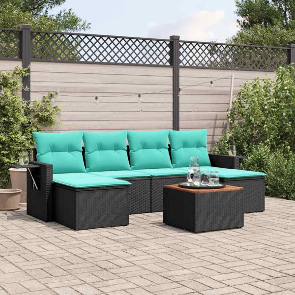 ARDEBO.de - 7-teiliges Gartensofa-Set mit Kissen, schwarzes Polyrattan