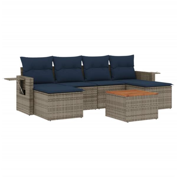 7-teiliges Gartensofa-Set mit Kissen, grau, Polyrattan