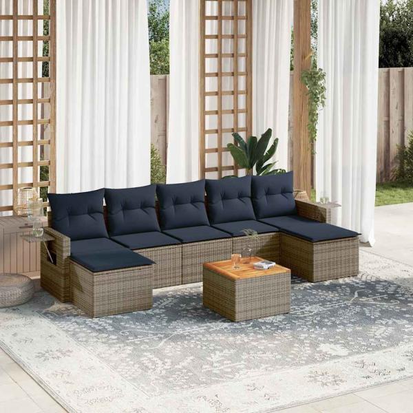 ARDEBO.de - 8-teiliges Gartensofa-Set mit Kissen, grau, Polyrattan