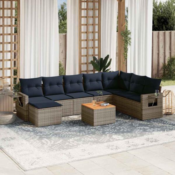 ARDEBO.de - 9-teiliges Gartensofa-Set mit Kissen, grau, Polyrattan