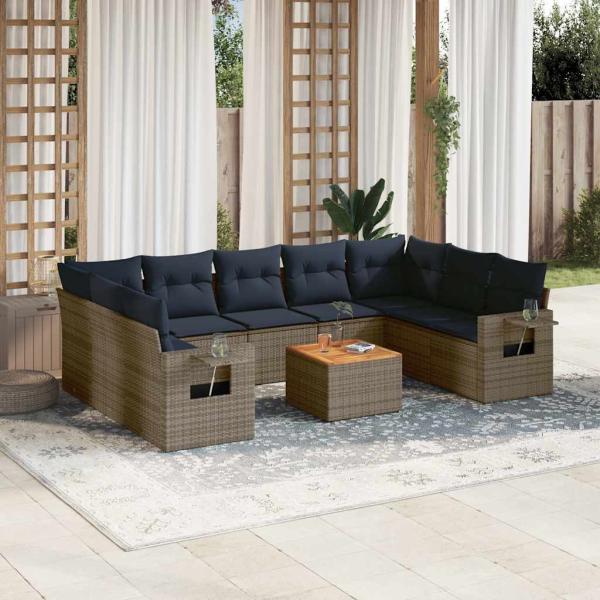 ARDEBO.de - 10-teiliges Gartensofa-Set mit Kissen, grau, Polyrattan