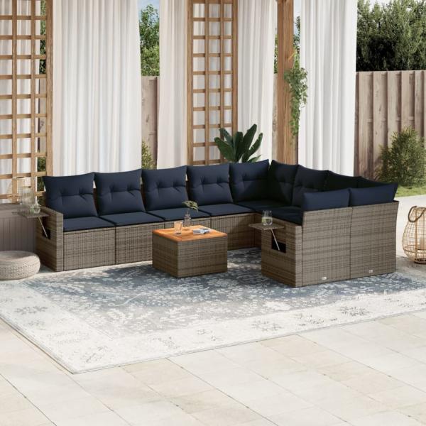 ARDEBO.de - 10-teiliges Gartensofa-Set mit Kissen, grau, Polyrattan