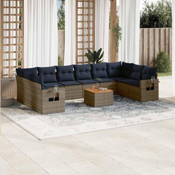 ARDEBO.de - 11-teiliges Gartensofa-Set mit Kissen, grau, Polyrattan