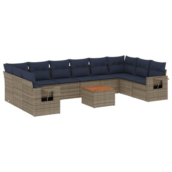 11-teiliges Gartensofa-Set mit Kissen, grau, Polyrattan