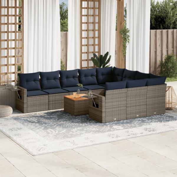 ARDEBO.de - 11-teiliges Gartensofa-Set mit Kissen, grau, Polyrattan