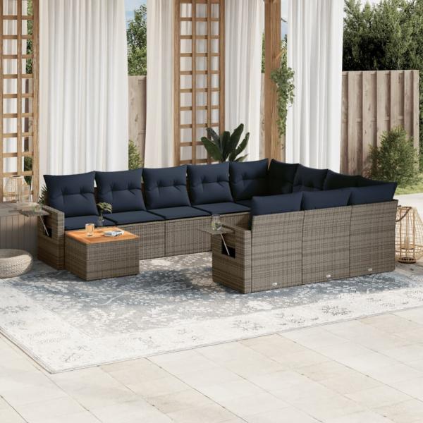 ARDEBO.de - 11-teiliges Gartensofa-Set mit Kissen, grau, Polyrattan