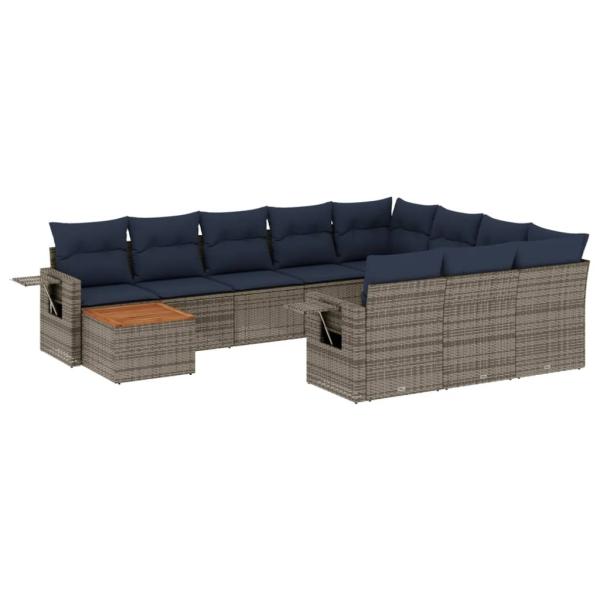 11-teiliges Gartensofa-Set mit Kissen, grau, Polyrattan