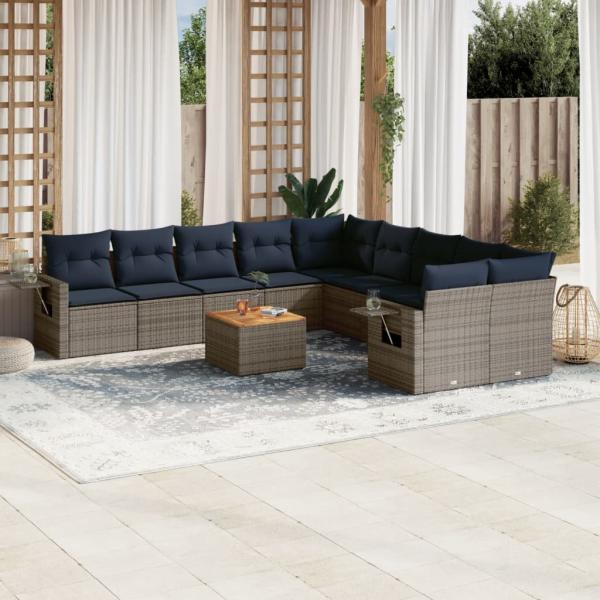 ARDEBO.de - 11-teiliges Gartensofa-Set mit Kissen, grau, Polyrattan