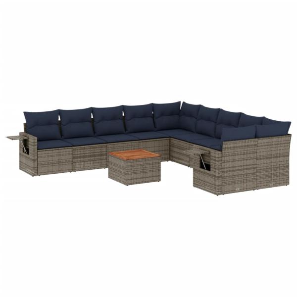 11-teiliges Gartensofa-Set mit Kissen, grau, Polyrattan