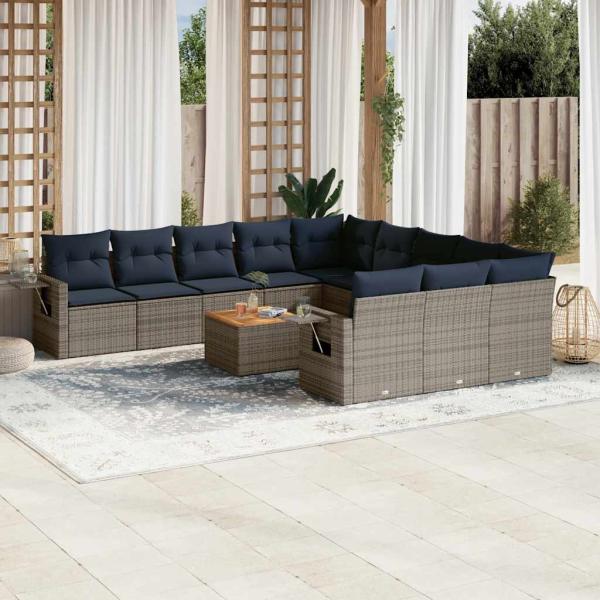 ARDEBO.de - 12-teiliges Gartensofa-Set mit Kissen, grau, Polyrattan