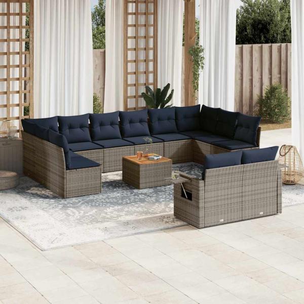 ARDEBO.de - 13-teiliges Gartensofa-Set mit Kissen, grau, Polyrattan