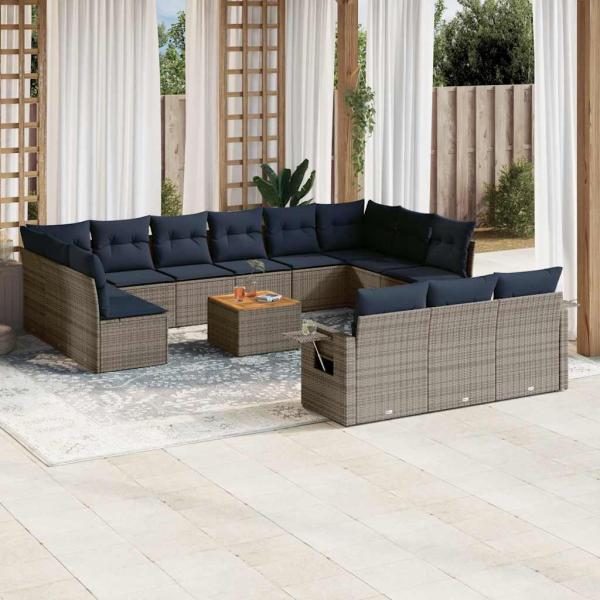 ARDEBO.de - 14-teiliges Gartensofa-Set mit Kissen, grau, Polyrattan