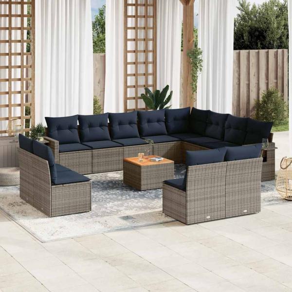 ARDEBO.de - 13-teiliges Gartensofa-Set mit Kissen, grau, Polyrattan