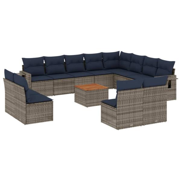 13-teiliges Gartensofa-Set mit Kissen, grau, Polyrattan