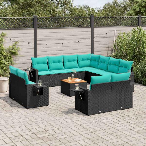 ARDEBO.de - 12-teiliges Gartensofa-Set mit Kissen, schwarzes Polyrattan