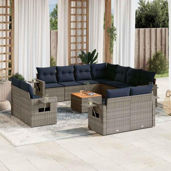 ARDEBO.de - 12-teiliges Gartensofa-Set mit Kissen, grau, Polyrattan