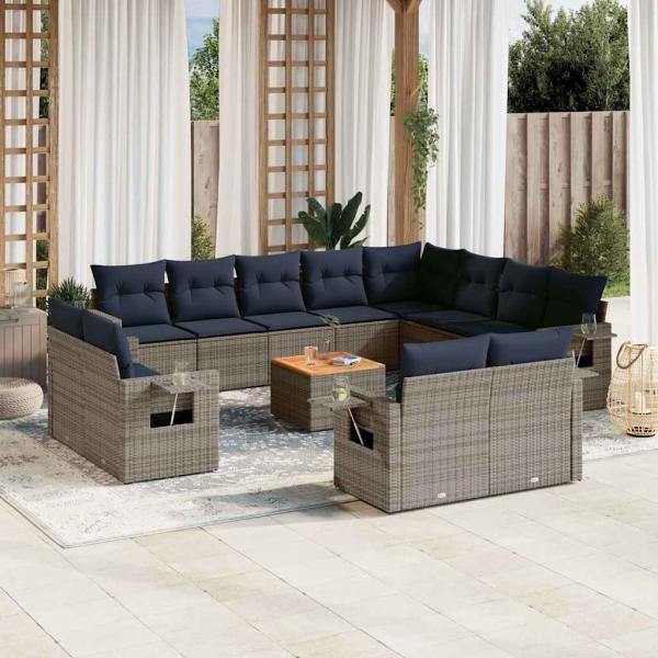 ARDEBO.de - 13-teiliges Gartensofa-Set mit Kissen, grau, Polyrattan