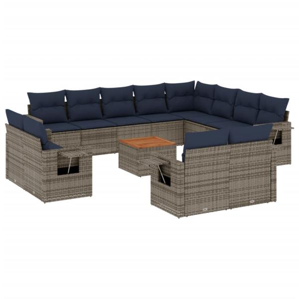 13-teiliges Gartensofa-Set mit Kissen, grau, Polyrattan