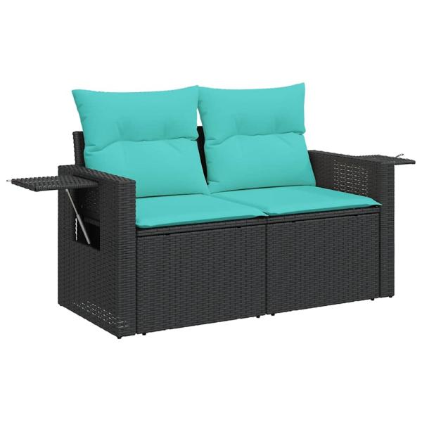 14-teiliges Gartensofa-Set mit Kissen, schwarzes Polyrattan