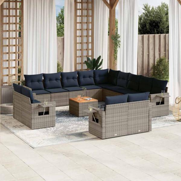 ARDEBO.de - 14-teiliges Gartensofa-Set mit Kissen, grau, Polyrattan